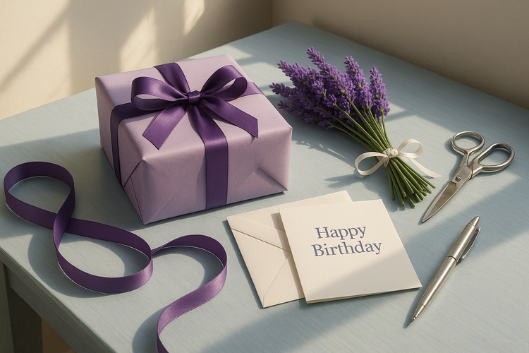 Wrapped Lavender Flowers in a tablet basket