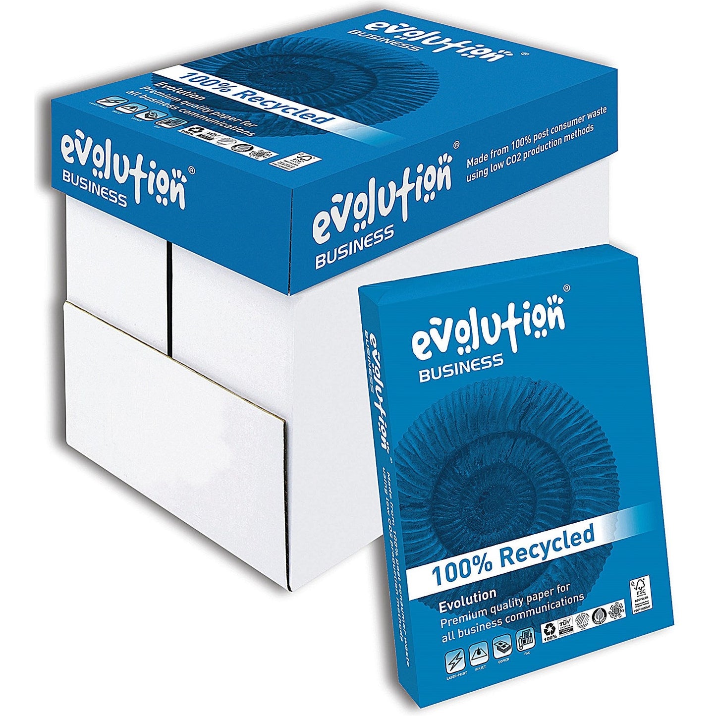 Printer Copy Paper, 100% Recycled, White, 90gsm, 'Evolution Business' | A4