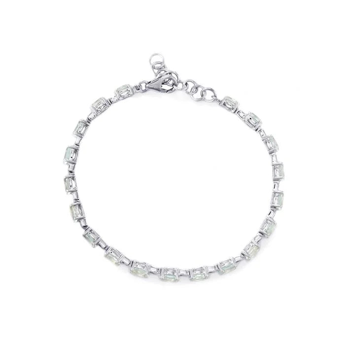 Limited Edition, Gem & Sterling Silver Bracelet made with Brazilian, Pedra Azul, Aquamarine Gemstones - flat lay