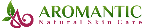 Aromantic Natural Skin Care logo with green and pink elements
