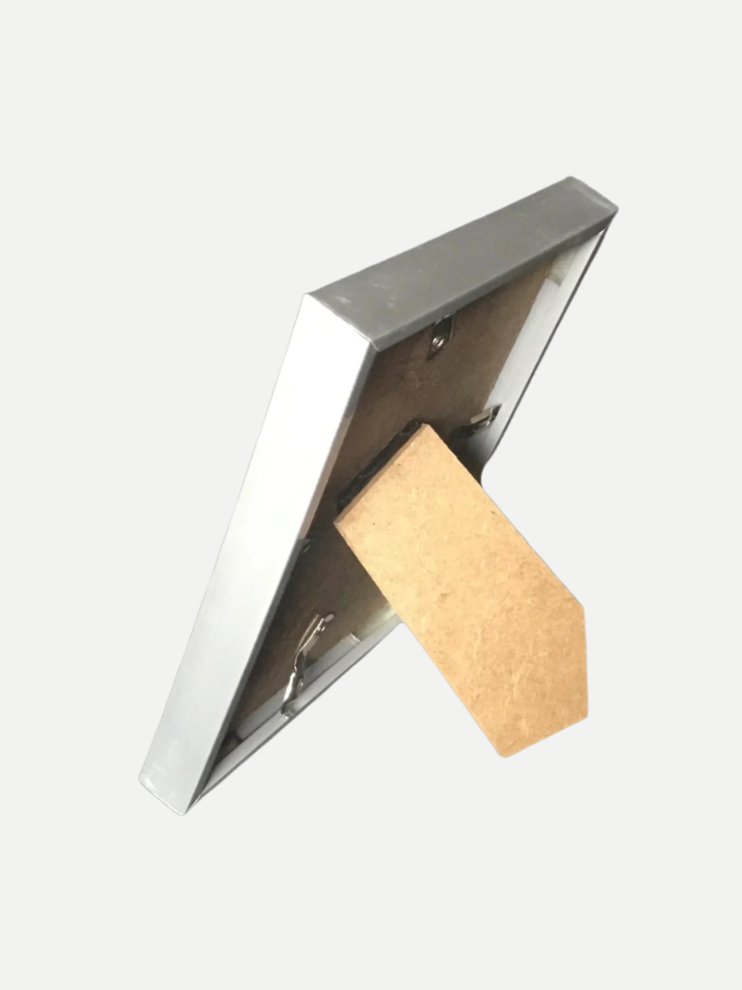 Silver Coloured, Modern Photo frame - 10x15cm showing back , clips and and stand