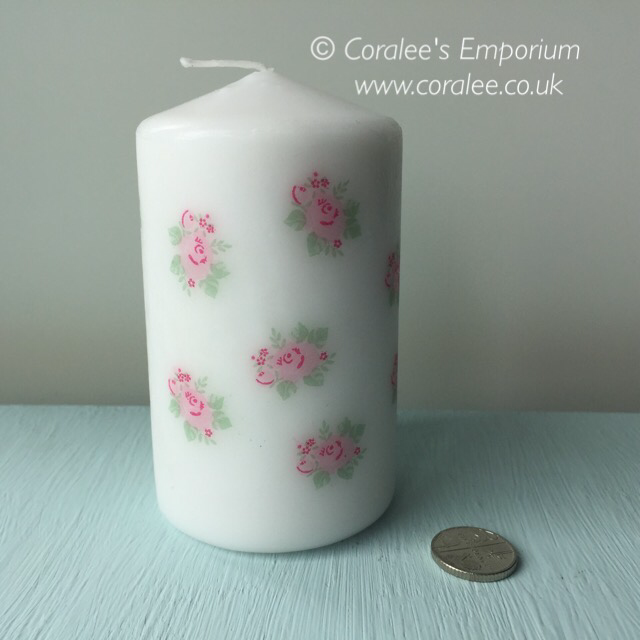 Hand Embellished Pillar Candle - 'Rose Bud' - 25 hour burn