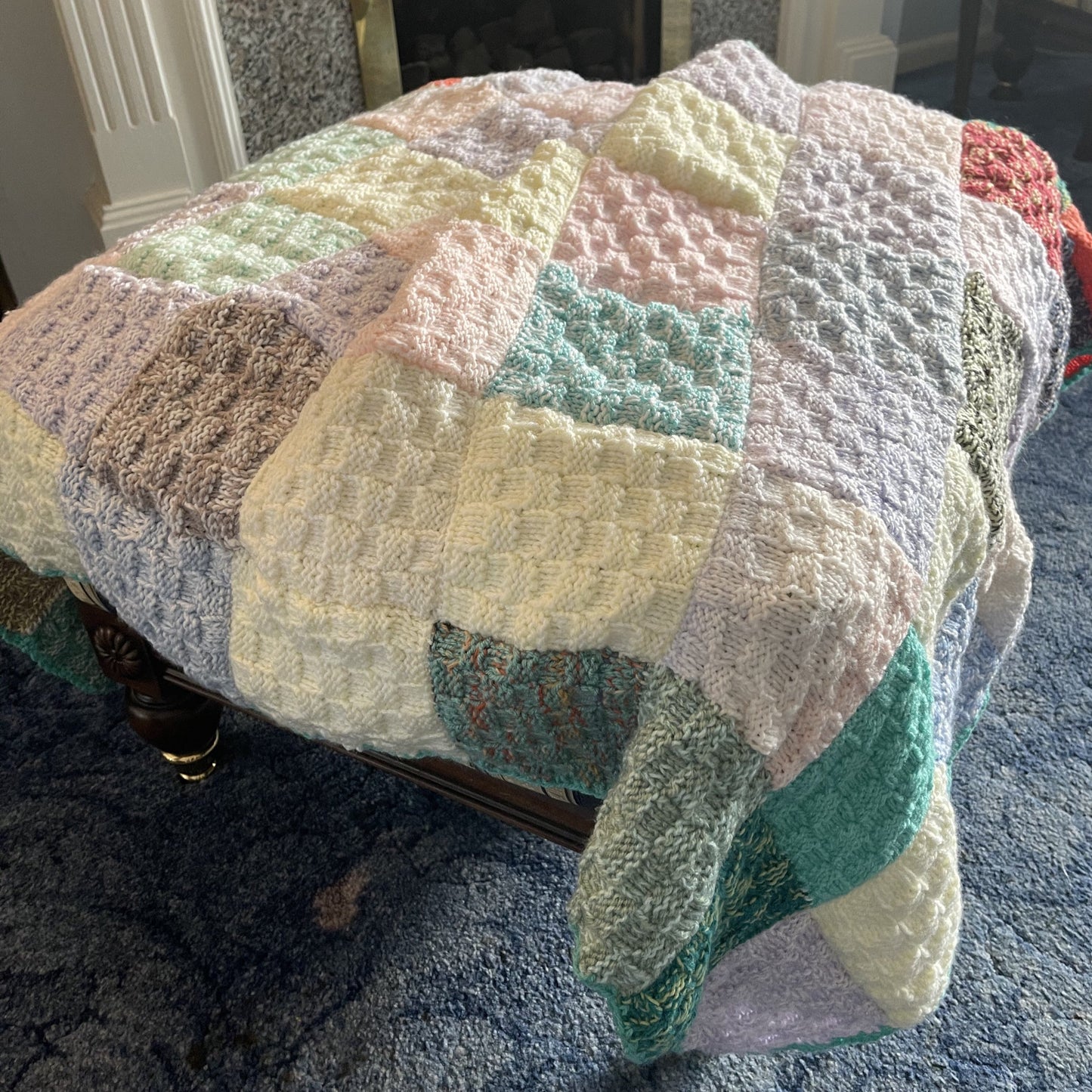 Hand Knitted Patchwork Blanket - Small