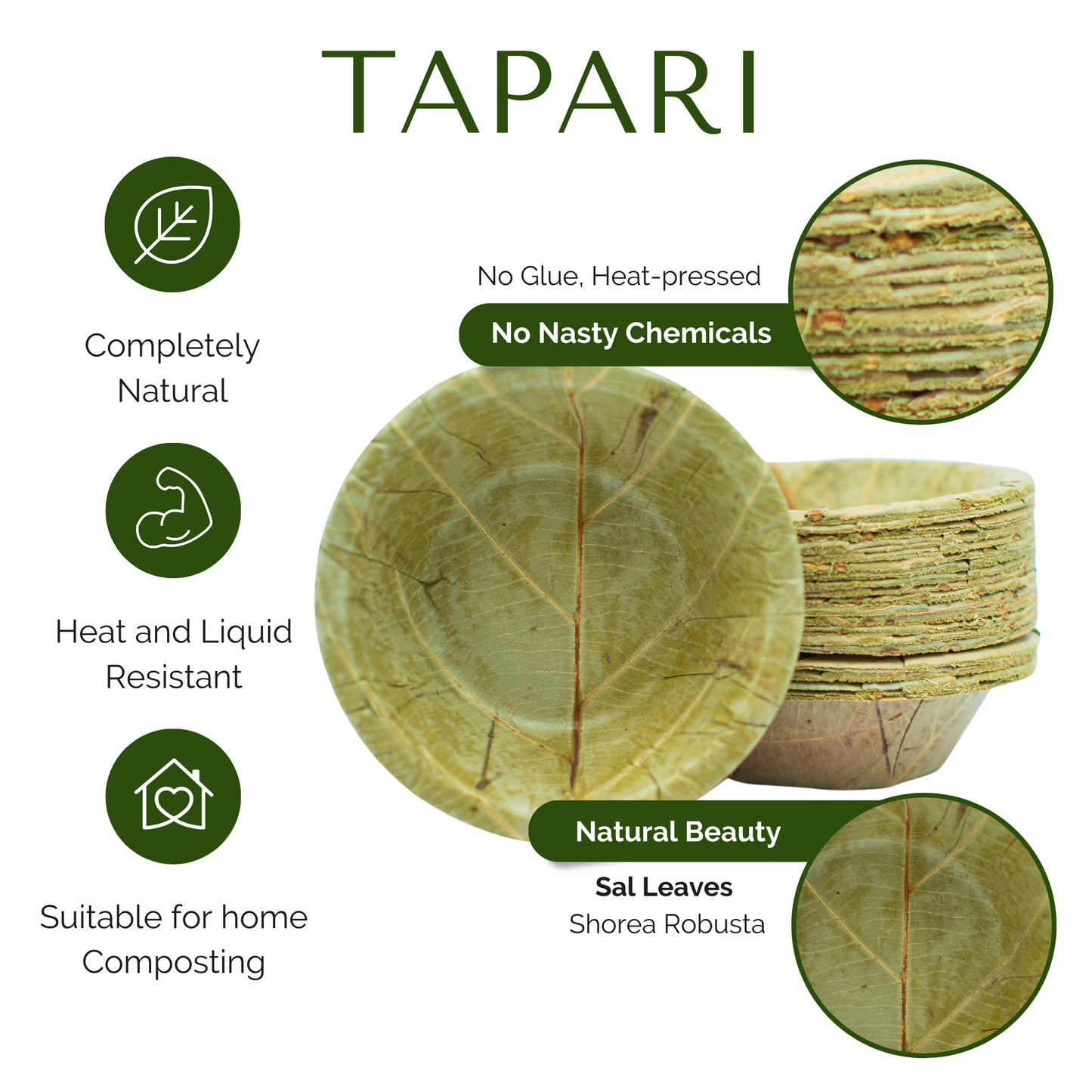 Disposable Sal Leaf BOWLS - MINI 10cm / 4“ Ø