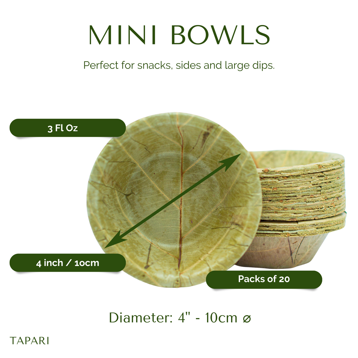 Disposable Sal Leaf BOWLS - MINI 10cm / 4“ Ø