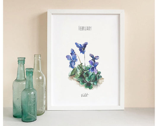 Violet - February Birth Flower | Watercolour Fine Art Print