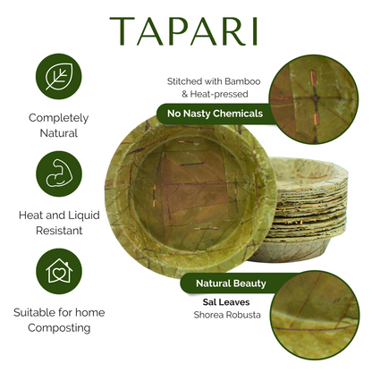 Disposable Sal Leaf BOWLS - LARGE 19cm / 7.5“ Ø