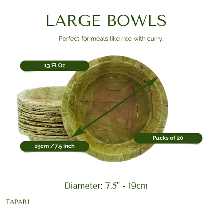 Disposable Sal Leaf BOWLS - LARGE 19cm / 7.5“ Ø