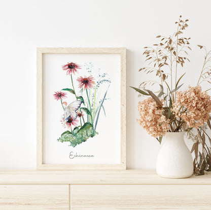 Fine Art PRINT, Watercolour, Echinacea Fairy | sizes & frame options