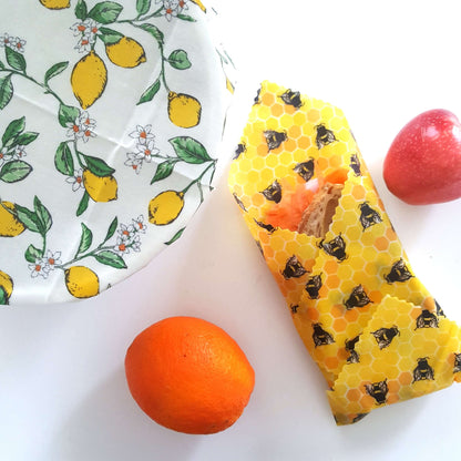 Beeswax Wraps - Lemony Bees - Handmade | Set of 2 Large