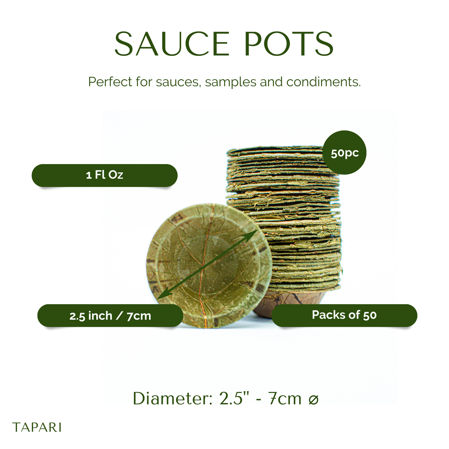 Disposable Sal Leaf SAUCE POTS - MINI 7cm / 2.5“ Ø
