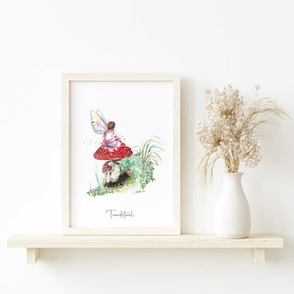 Fine Art PRINT, Watercolour, Toadstool Fairy | sizes & frame options