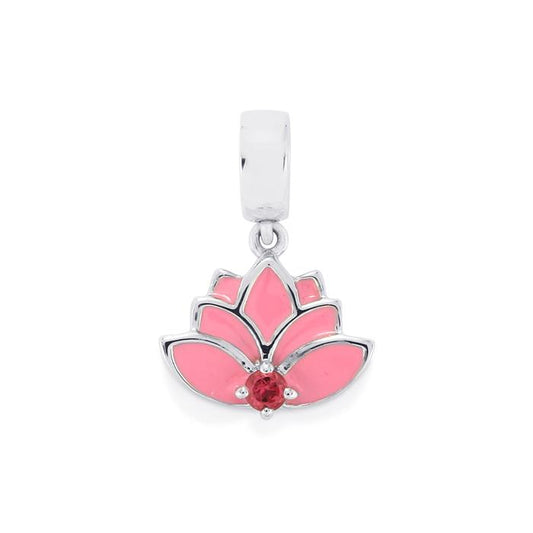 Pink Tourmaline & Sterling Silver, Lotus Charm | Limited Edition