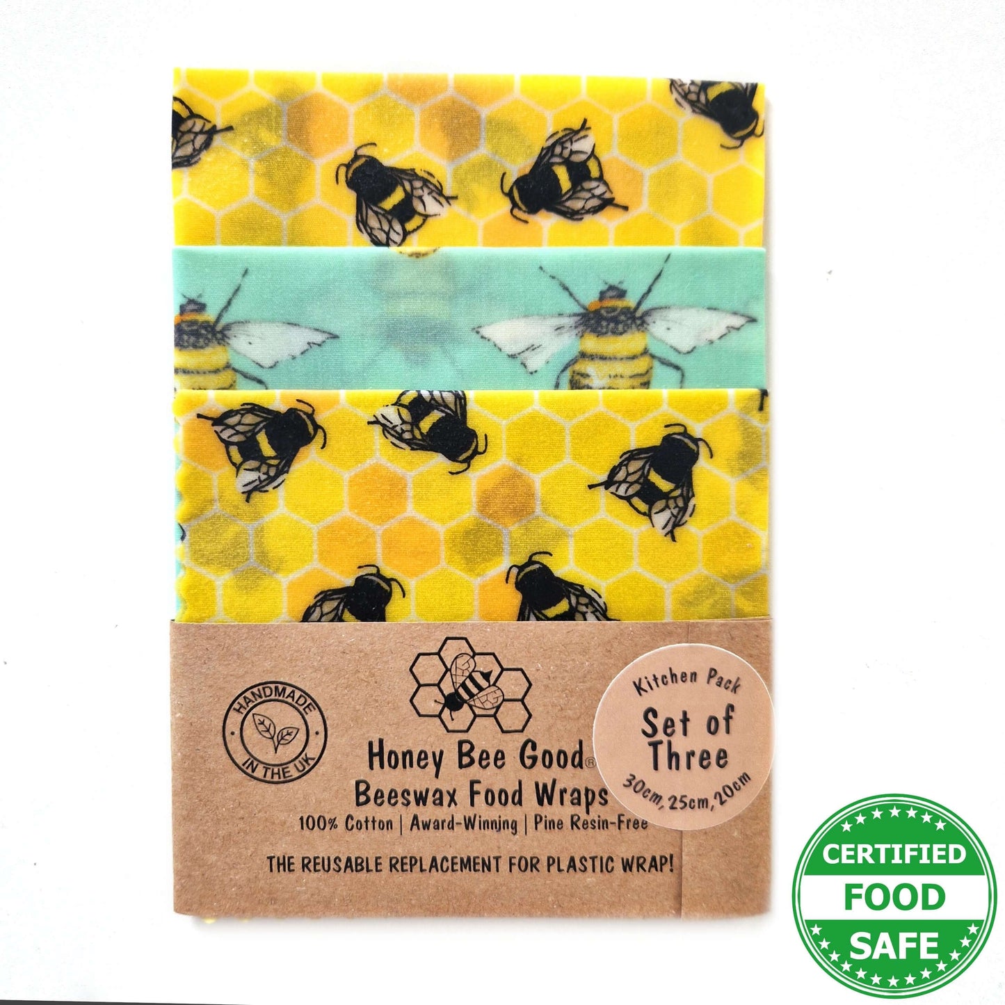 Beeswax Wraps - Bee Happy - Handmade | Set of 3