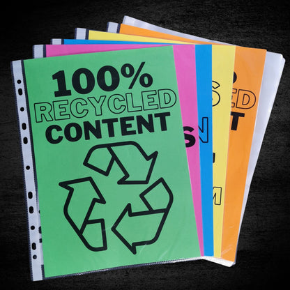Punched Pockets,  100% Recycled, Clear View - Pack of 100, 30 Micron Thick | A4