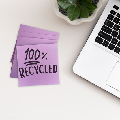 Memo Pads, 100% Recycled, Sticky - Pastel Purple Lilac, Eco-Friendly, 100 Notes | 76mm x 76mm