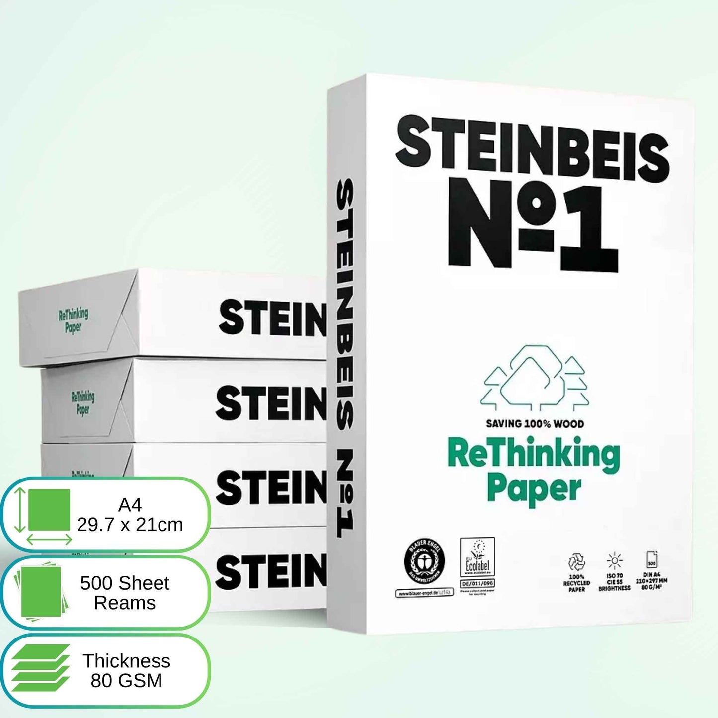 Printer Copy Paper, 100% Recycled, Natural White, 80 gsm 'Steinbeis Classic №1' | A4