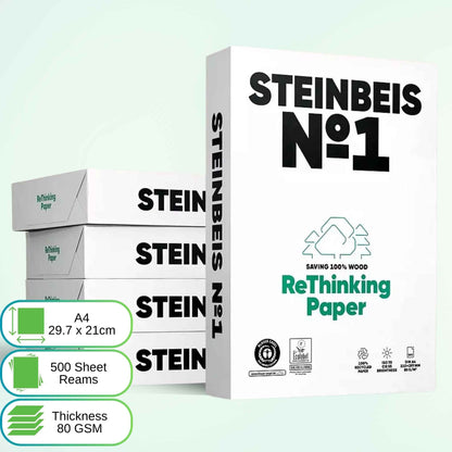 Printer Copy Paper, 100% Recycled, Natural White, 80 gsm 'Steinbeis Classic №1' | A4
