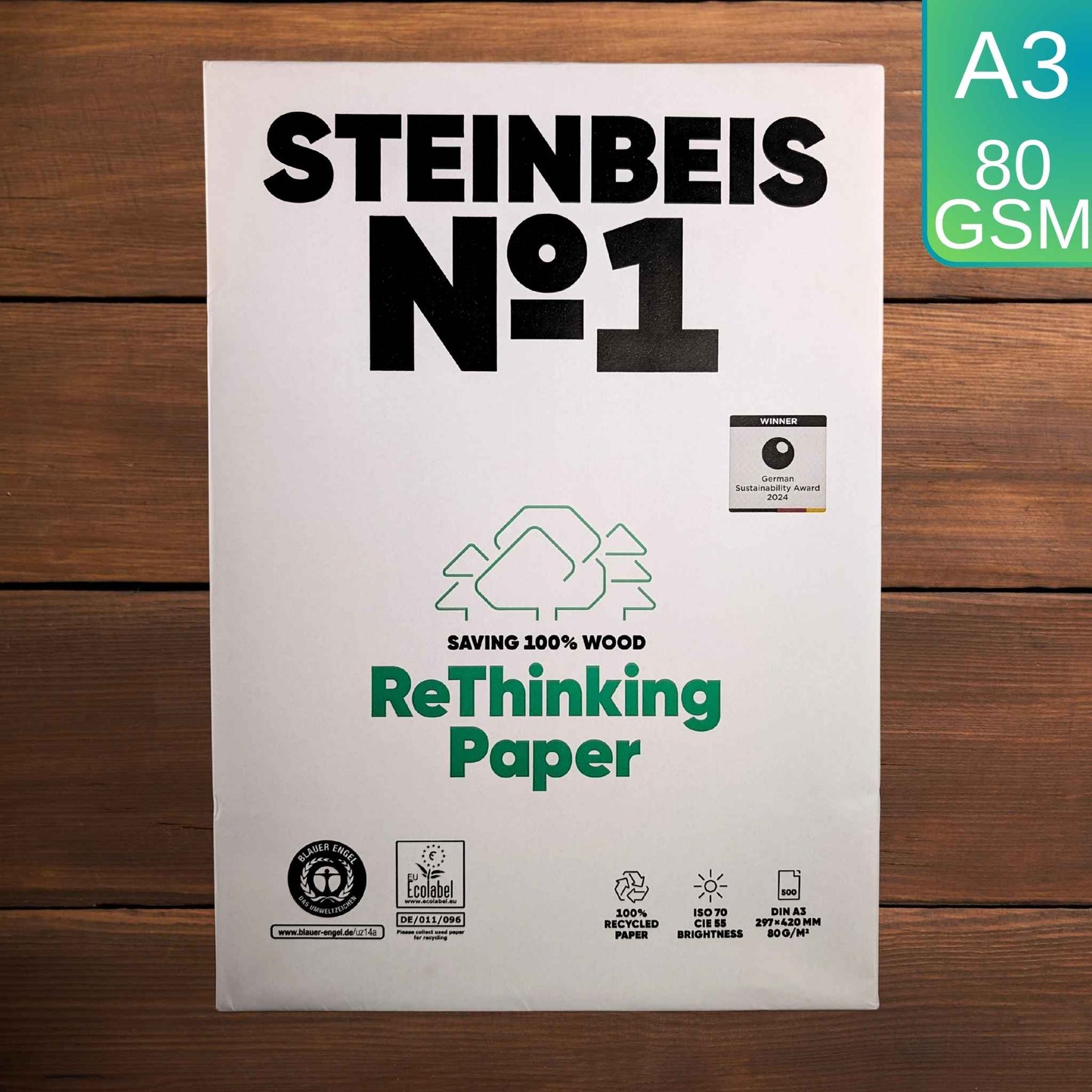 Printer Copy Paper, 100% Recycled, Natural White, 80 gsm, 'Steinbeis Classic №1' | A3