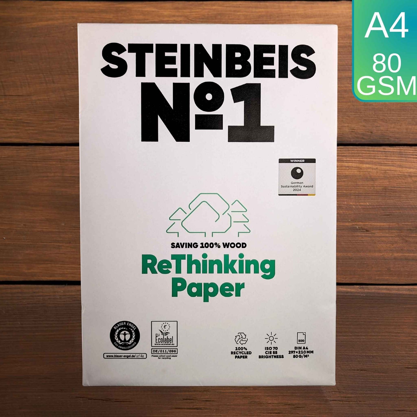 Printer Copy Paper, 100% Recycled, Natural White, 80 gsm 'Steinbeis Classic №1' | A4
