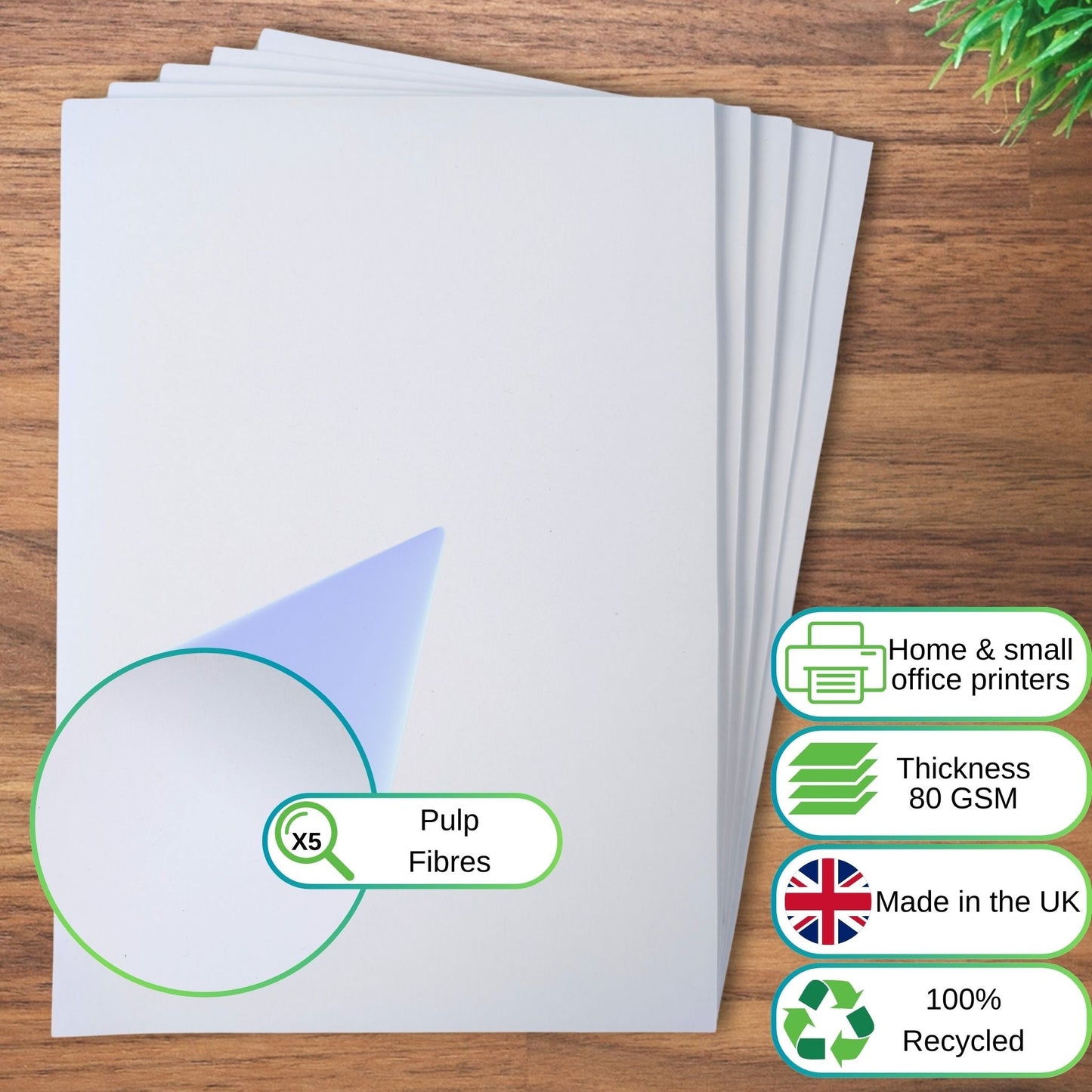 Printer Copy Paper,  100% Recycled, White, Sheets 80gsm, | A5