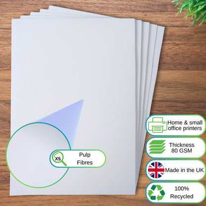 Printer Copy Paper,  100% Recycled, White, Sheets 80gsm, | A5