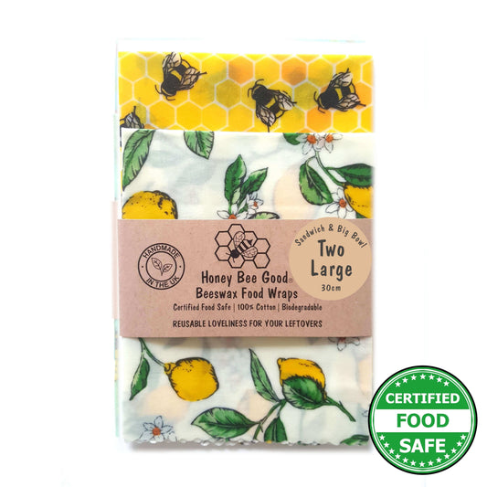 Beeswax Wraps - Lemony Bees - Handmade | Set of 2 Large