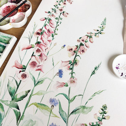 Printed Greeting Card, Watercolour of Foxglove flower fairy - A6 Size