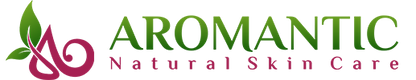 Aromantic Natural Skin Care logo with green and pink elements