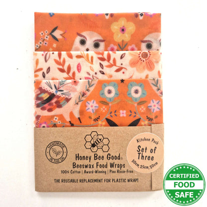 Beeswax Wraps - Owls - Handmade | Set of 3