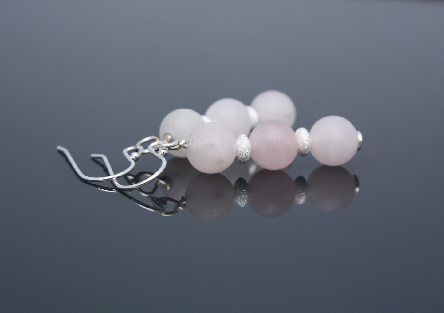 'Pink Stardust' - Frosted Rose Quartz/Sterling Silver | Earrings by Hollie Cora Lovett