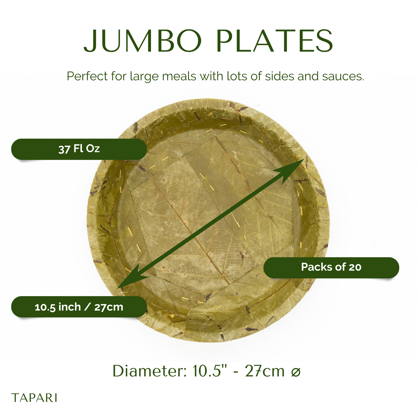 Disposable Sal Leaf PLATES - X LARGE 27cm / 10.5“ Ø