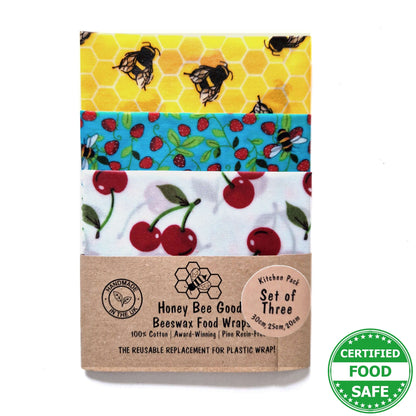 Beeswax Wraps - Bees & Cherries - Handmade | Set of 3