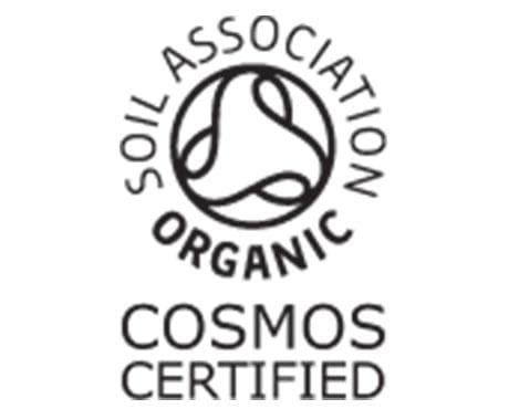 Cosmos Certified logo with Soil Association on a white background