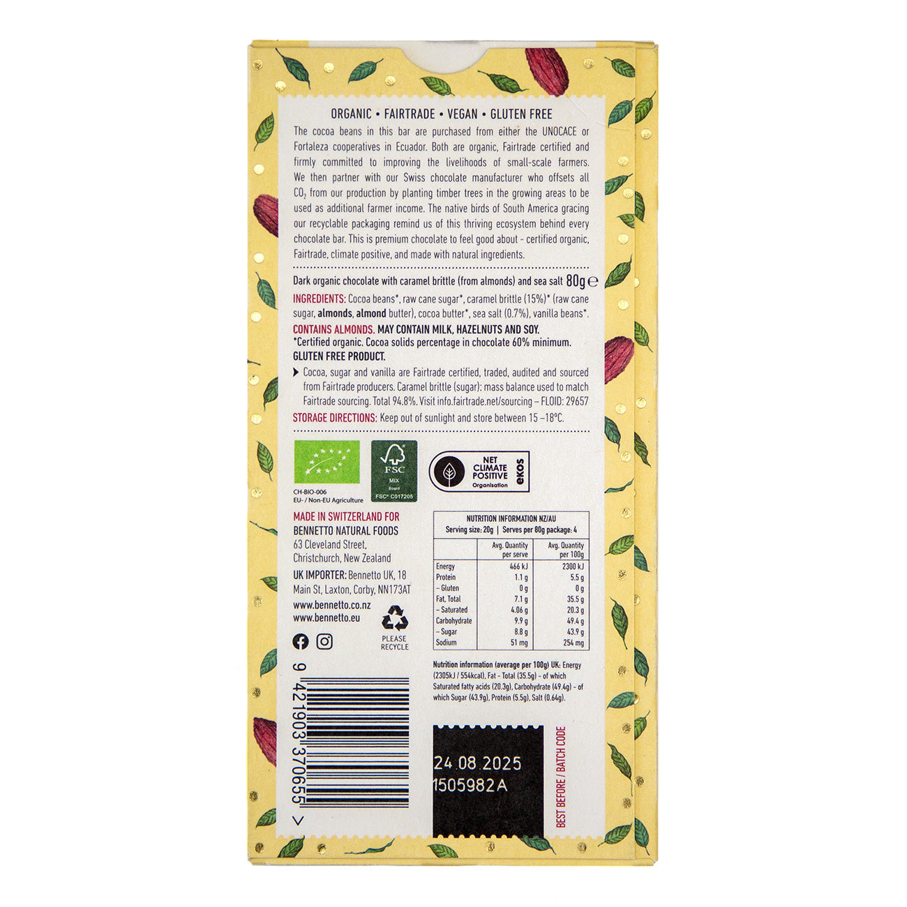 Organic chocolate Bar - Dark Sea Salted Caramel 60