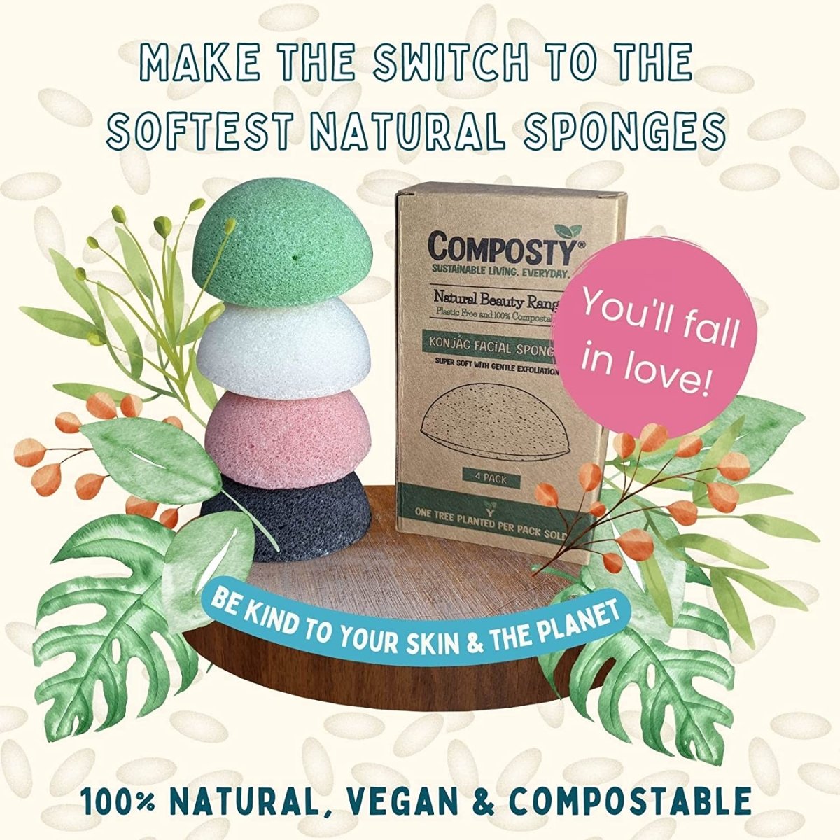 Eco Sponges, Konjac Facial | 4 Pack