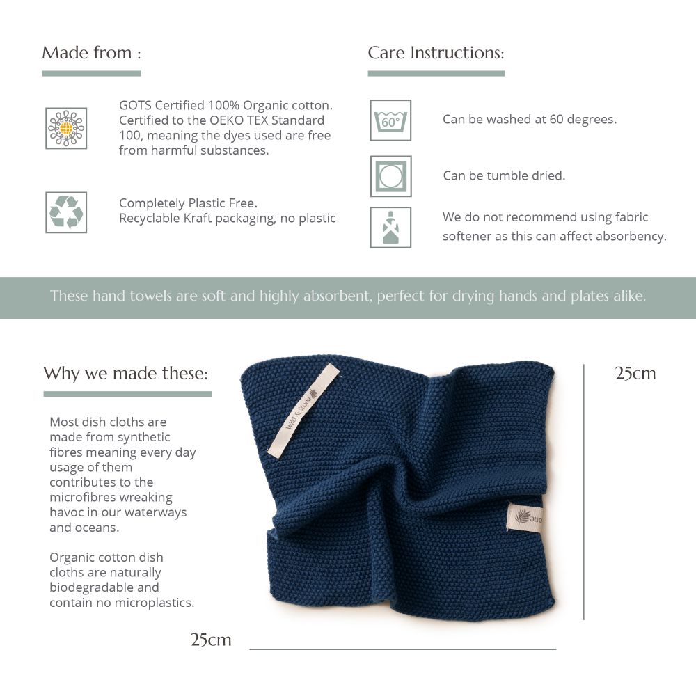 Organic Cotton, Knitted Dishcloth | Various Colours