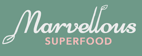 Logo for 'Marvellous Superfood' with decorative elements on a green background