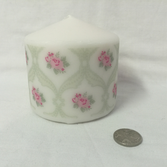 Hand Embellished Pillar Candle - 'Lace Rose' - 15 hour burn