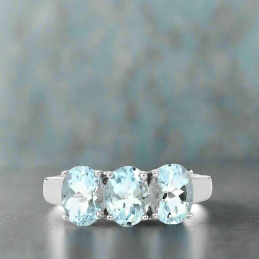 Aquamarine Fine Jewellery - Sterling Silver Ring Size N-O - showing Top face (on AI background)