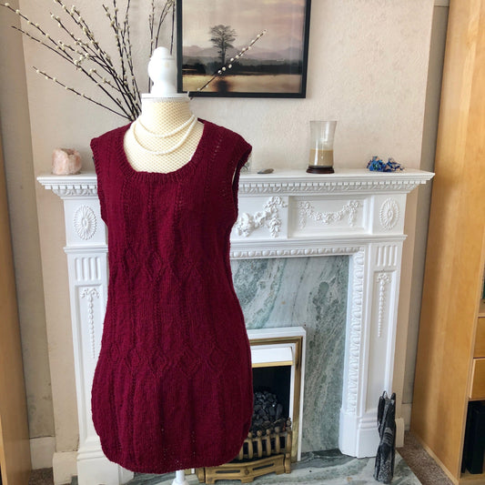 Claret Coloured,  hand knitted Tunic Dress - 'Created by Lel'