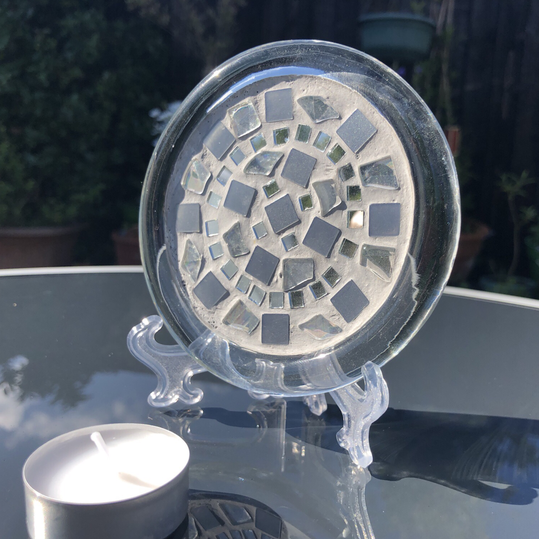 Gifts - Grey & silver candle/tealight coaster by Artisan Hollie Cora Lovett